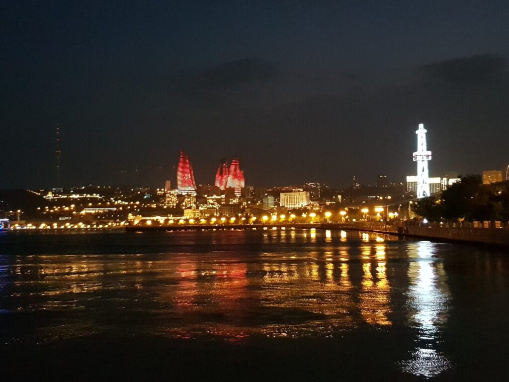 The Flame Towers overlooking Baku, Azerbaijan