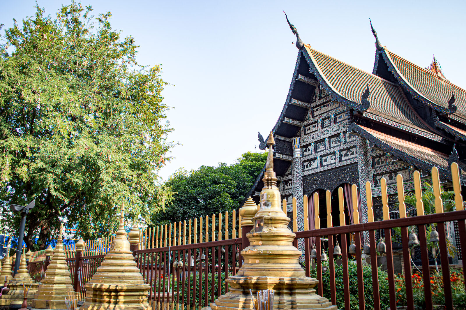 Golden chedis at a Lanna-style Buddhist temple in Chiang Mai, northern Thailand