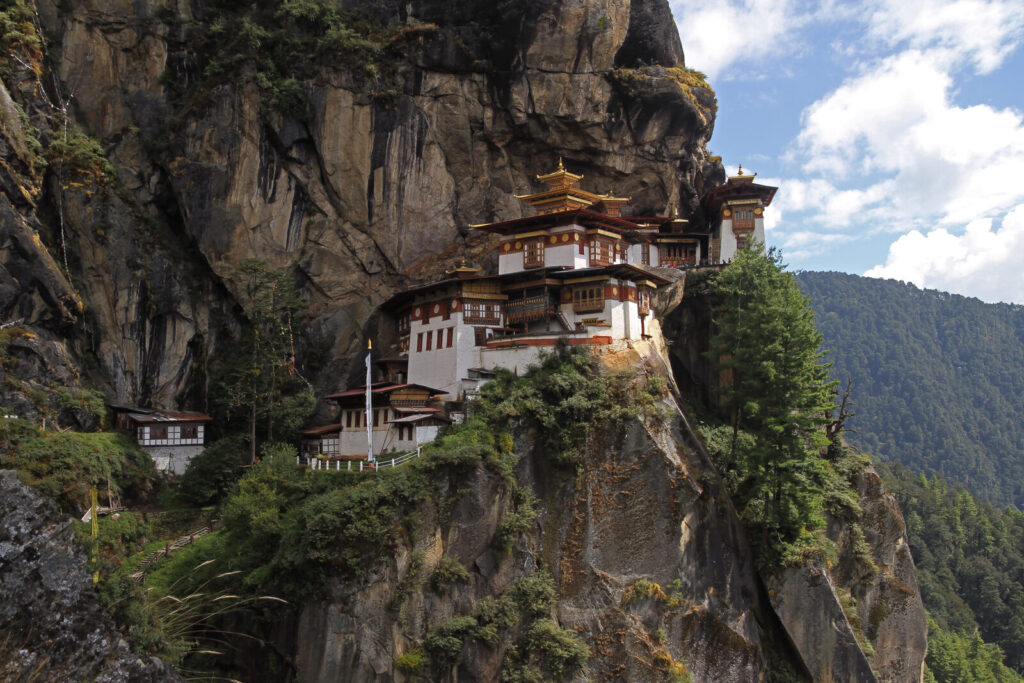 Paro Taktsang (Tiger's Nest) monastery clinging to a cliff in Bhutan