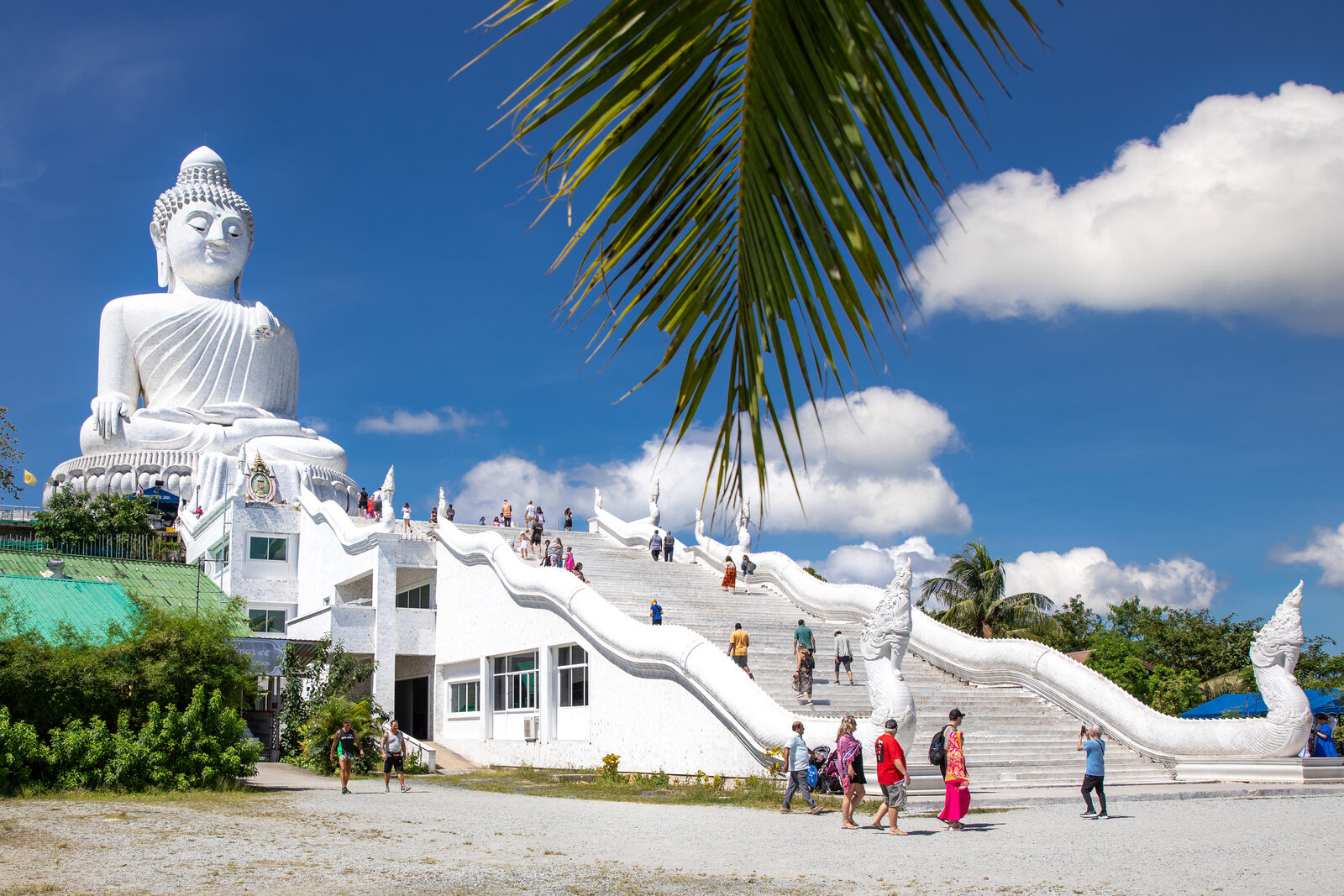 The white marble Big Buddha statue on a hilltop in Phuket, Thailand