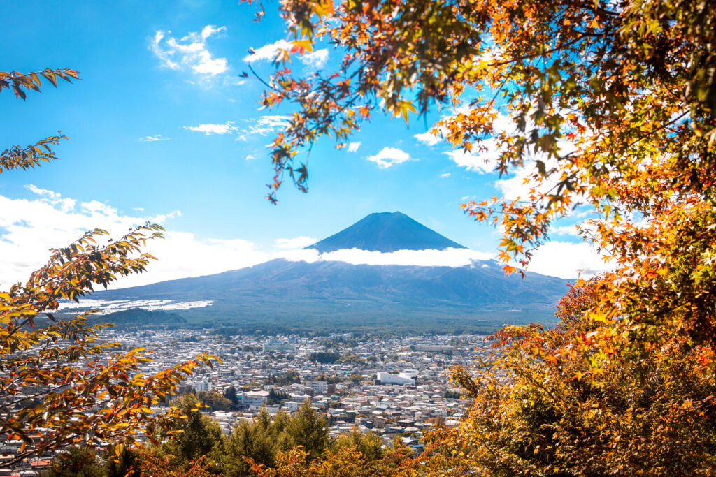 Chureito Pagoda with Mount Fuji behind it, Japan
