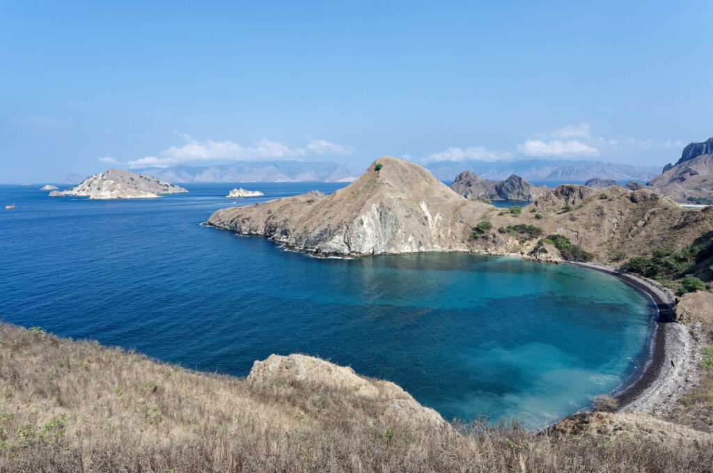 Padar Island viewpoint over turquoise bays, Komodo National Park, Indonesia