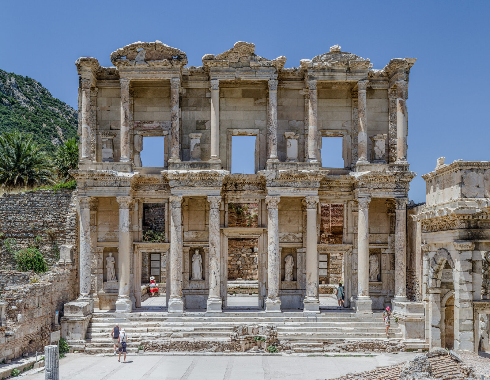 The restored facade of the Library of Celsus at the ancient city of Ephesus, Turkey