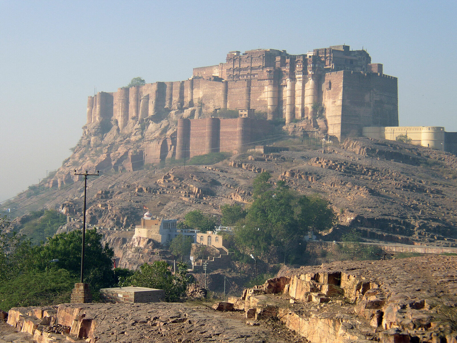 Mehrangarh Fort rising above Jodhpur in Rajasthan, India