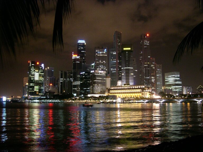 Singapore central business district skyline seen across Marina Bay